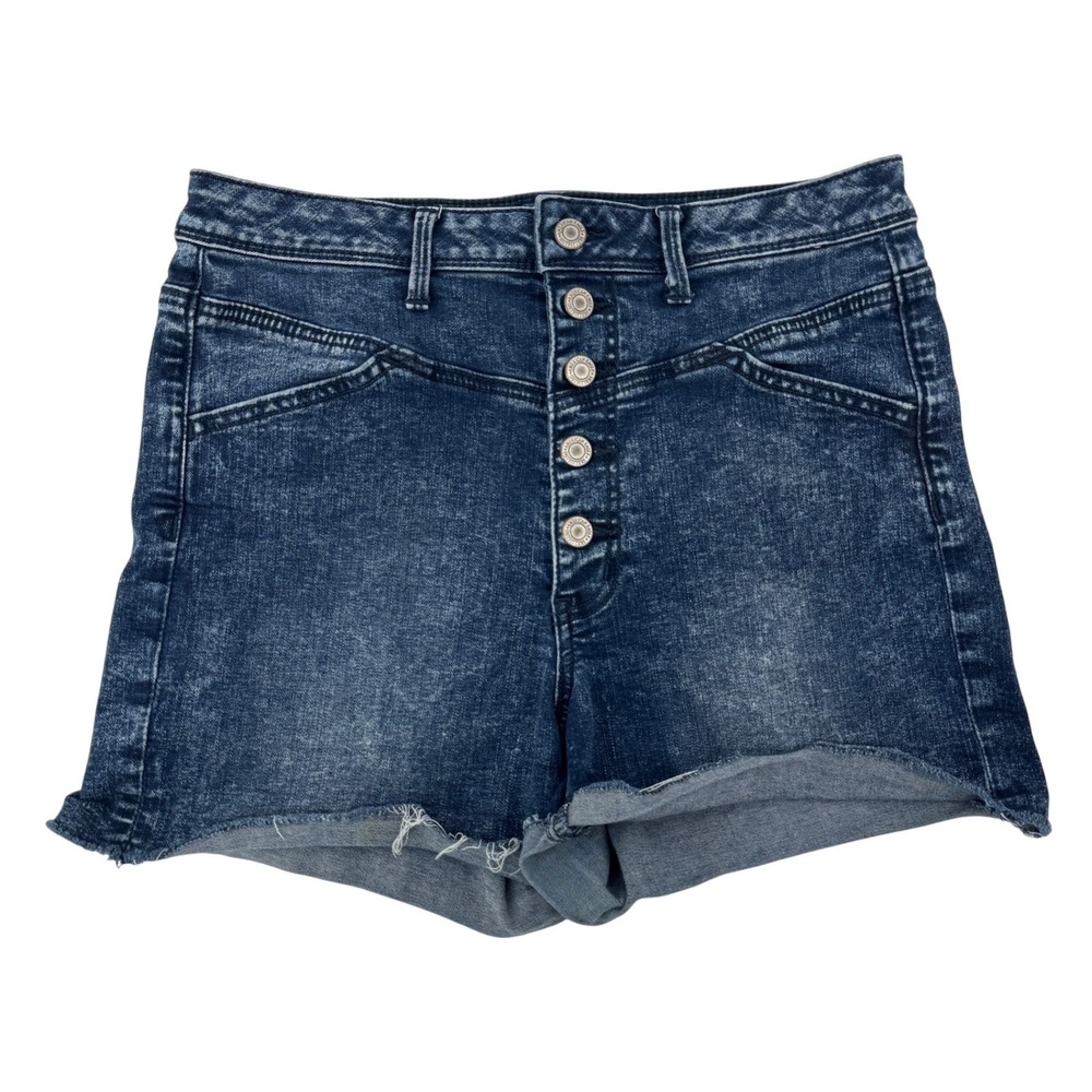 American Eagle Super Stretch High Waisted Button Fly Denim Shorts Blue Size 10